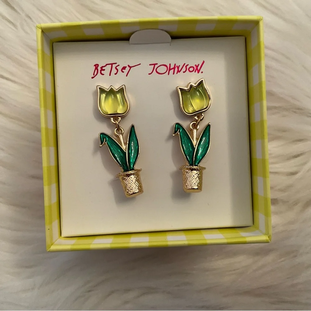 Betsey Johnson Tulip Flowerpot Earrings - New in Box